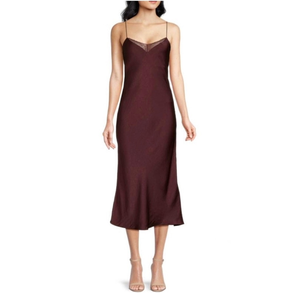 ba&sh Clelia Satin Slip Midi Dress in Brown